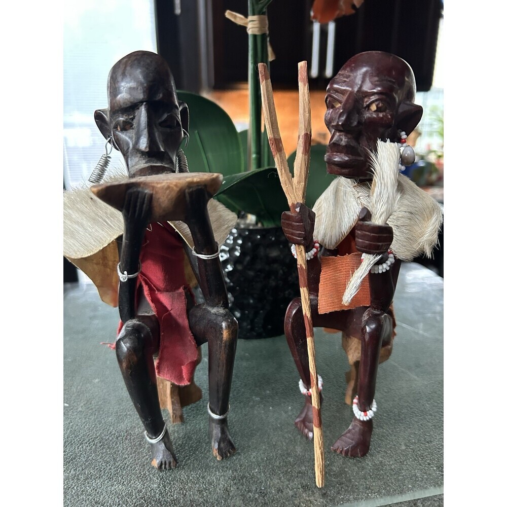 Pair Of East African Hand Carved Figures Makonde Style, Vintage Mahogany